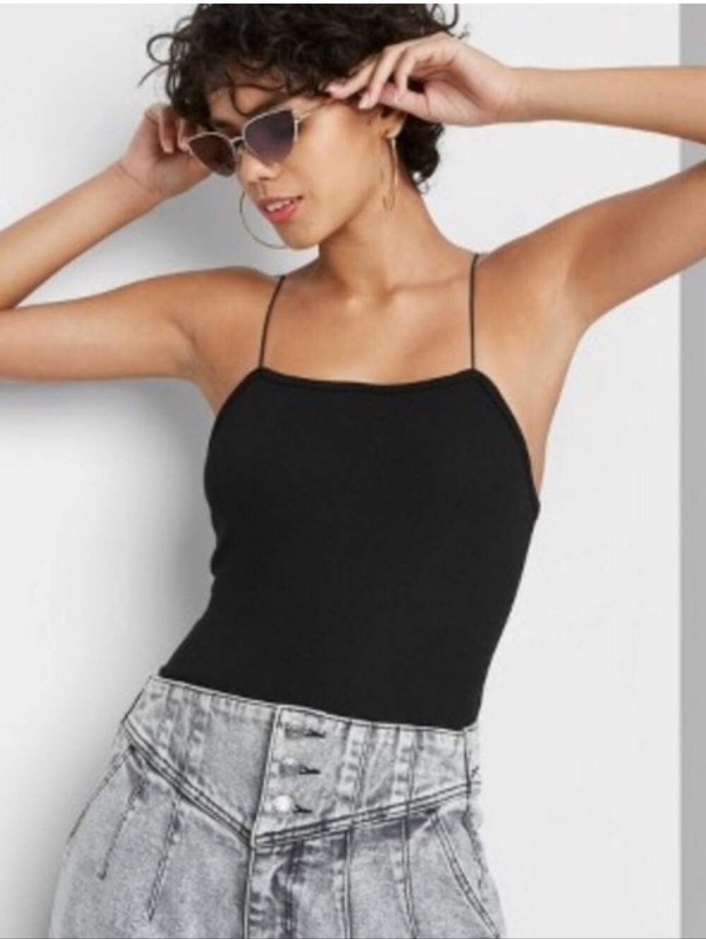 🌟7/25$ Wild Fable Thin Strap Black Ribbed Bodysuit